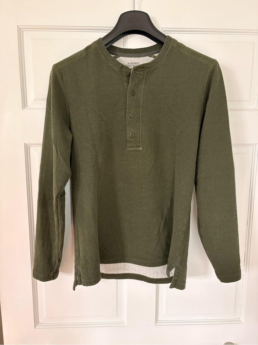 REI Olive Green Long Sleeve Waffle Henley Shirt